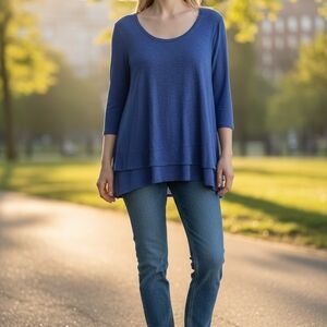 Chico's Royal Blue Cotton Three-quarter Length Sleeve Top Sz L